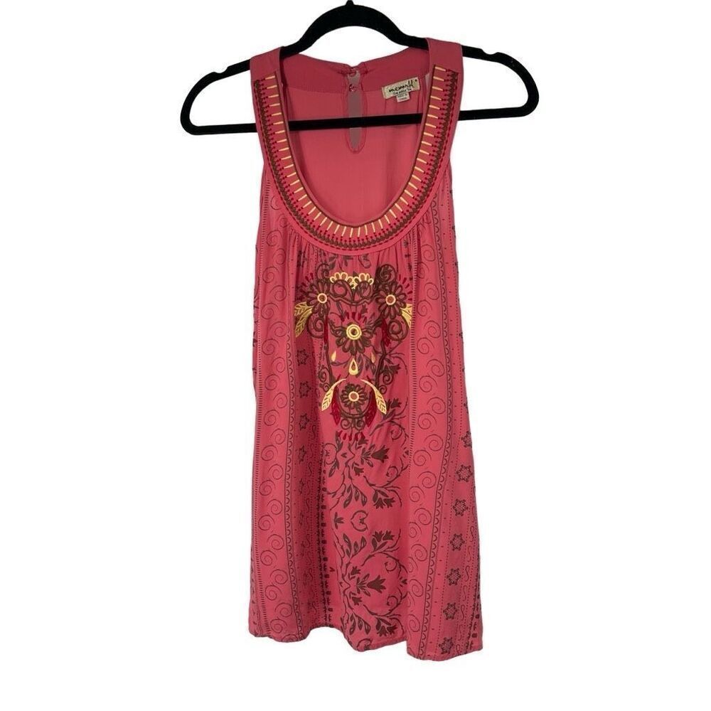 One World Pink Embroidered Boho Tank Top Sz S Women’s